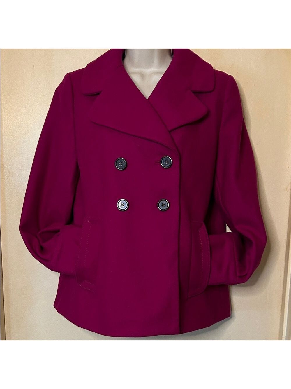 Banana Republic Women's Magenta Double-Breasted Pea Coat size S - Picture 7 of 16